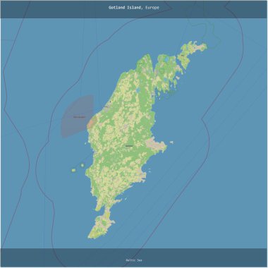 Baltık Denizi 'ndeki Gotland Adası, İsveç' e ait, bir topoğrafik, OSM standart haritası ile kareye eklenmiş.