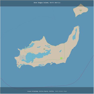 Kuzey Atlantik Okyanusu 'ndaki Gran Inagua Adası, Bahamalar' a ait, bir topoğrafik, OSM standart haritası üzerinde karelenmiştir.