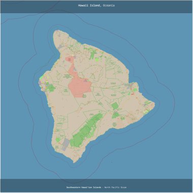 Kuzey Pasifik Okyanusu 'ndaki Hawaii Adası, Amerika Birleşik Devletleri' ne ait, bir topoğrafik, OSM standart haritası üzerine kesilmiş.