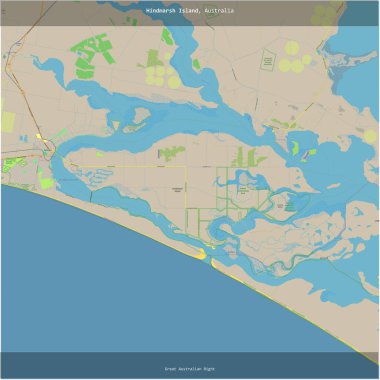 Hindmarsh Island in the Great Australian Bight, belonging to Australia, cropped to square on a topographic, OSM standard style map clipart