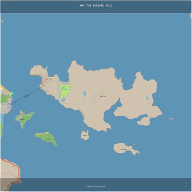Güney Çin Denizi 'ndeki Hon Tre Adası, Vietnam' a ait, bir topoğrafik, OSM standart haritasına eklenmiş.