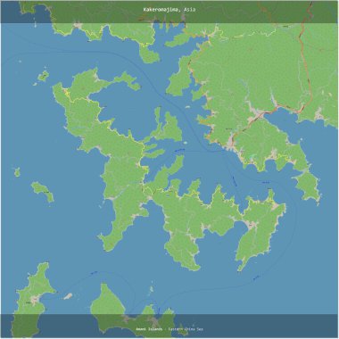 Kakeromajima in the Eastern China Sea, belonging to Japan, cropped to square on a topographic, OSM standard style map clipart