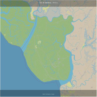 Kuzey Atlantik Okyanusu 'ndaki Ile de Kakossa, Gine' ye ait, bir topoğrafik, OSM standart haritası üzerinde kesilip biçilmiş.