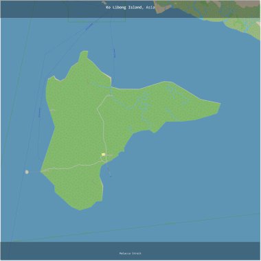 Tayland 'a ait Malacca Boğazı' ndaki Ko Libong Adası, bir topoğrafik, OSM standart haritası üzerinde karelendi.