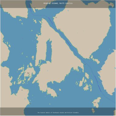 Güneydoğu Alaska ve Britanya Kolumbiyası 'nın Kıyı Suları' ndaki Krestof Adası, ABD 'ye ait, bir topoğrafik, OSM standart haritası üzerine kesilmiş.