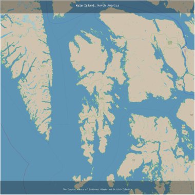Güneydoğu Alaska ve Britanya Kolumbiyası 'nın Kıyı Suları' ndaki Kuiu Adası, bir topoğrafi, OSM standart haritası ile kareye eklendi.
