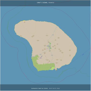 Kuzey Pasifik Okyanusu 'ndaki Lanai Adası, Amerika Birleşik Devletleri' ne ait, bir topoğrafik, OSM standart haritası üzerine kesilmiş.