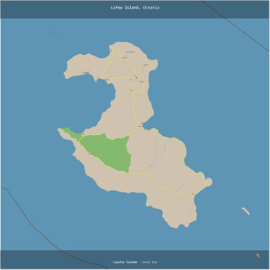 Fransa 'ya ait Mercan Denizi' ndeki Lifou Adası, bir topoğrafik, OSM standart haritası üzerine kesilmiş.