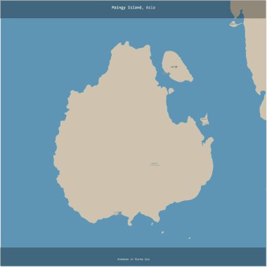 Andaman ya da Burma Denizi 'ndeki Maingy Adası, Myanmar' a ait, OSM standart haritasında kare şeklinde kesilmiş.