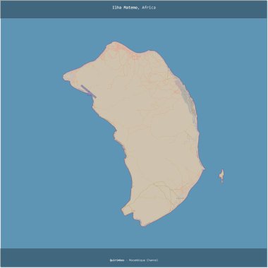 Ilha Matemo in the Mozambique Channel, belonging to Mozambique, cropped to square on a topographic, OSM standard style map clipart