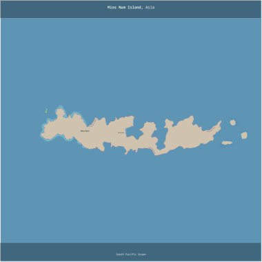 Güney Pasifik Okyanusu 'ndaki Mios Num Adası, Endonezya' ya ait, bir topoğrafik, OSM standart haritası üzerinde karelenmiştir.