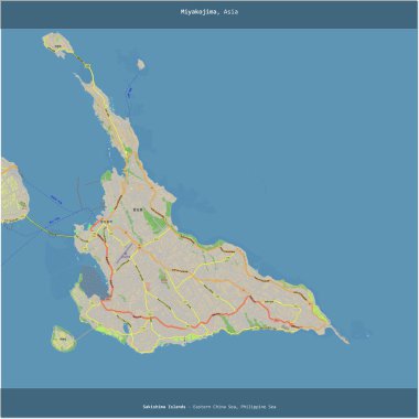 Japonya 'ya ait Filipin Denizi' ndeki Miyakojima, bir topoğrafik, OSM standart haritası ile kareye eklendi.