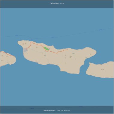 Timor Denizi 'ndeki Pulau Moa, Endonezya' ya ait, bir topoğrafik, OSM standart haritası üzerinde karelendi