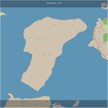 Flores Denizi 'ndeki Pulau Moyo, Endonezya' ya ait, bir topoğrafik, OSM standart haritası üzerinde karelendi.