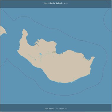 Rusya 'ya ait Doğu Sibirya Denizi' ndeki Yeni Sibirya Adası, bir topoğrafik, OSM standart haritası üzerine kesilmiş.