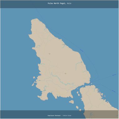 Hint Okyanusu 'ndaki Pulau Kuzey Pagai, Endonezya' ya ait, OSM standart haritası üzerinde kare şeklinde kesilmiş.