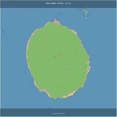 Madagaskar 'a ait Mozambik Kanalı' ndaki Meraklı Komba Adası, bir topoğrafik, OSM standart haritası ile kareye eklenmiştir.