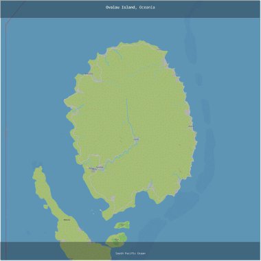 Ovalau Island in the South Pacific Ocean, belonging to Fiji, cropped to square on a topographic, OSM standard style map clipart