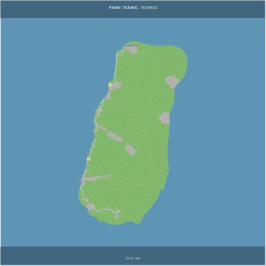 Paama Island in the Coral Sea, belonging to Vanuatu, cropped to square on a topographic, OSM standard style map clipart