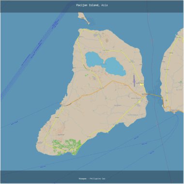 Filipin Denizi 'ndeki Pacijan Adası, Filipinler' e ait, bir topoğrafik, OSM standart haritası üzerinde karelenmiştir.