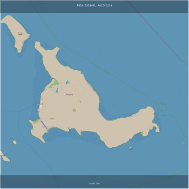 Avustralya 'ya ait Mercan Denizi' ndeki Palm Island, bir topoğrafik, OSM standart stil haritası ile kareye eklenmiş.