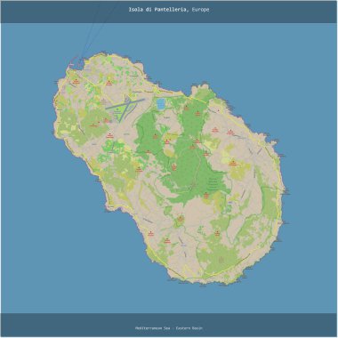 Akdeniz 'deki Isola di Pantelleria - İtalya' ya ait Doğu Havzası, OSM standart haritası olan bir topoğrafik kare üzerine kesilmiş