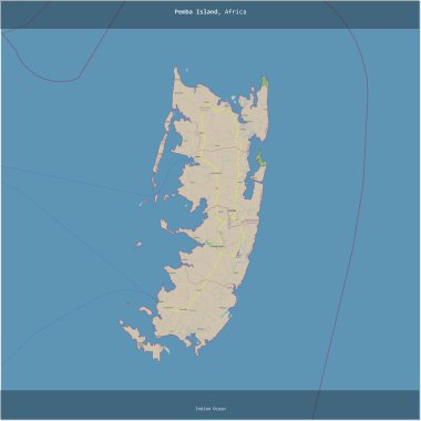 Pemba Island in the Indian Ocean, belonging to Tanzania, cropped to square on a topographic, OSM standard style map clipart