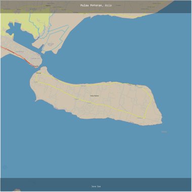 Pulau Poteran in the Java Sea, belonging to Indonesia, cropped to square on a topographic, OSM standard style map clipart