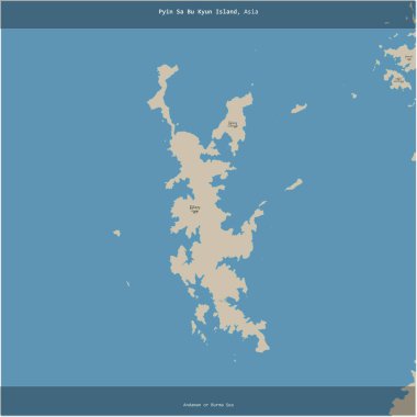 Pyin Sa Bu Kyun Island in the Andaman or Burma Sea, belonging to Myanmar, cropped to square on a topographic, OSM standard style map clipart