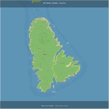 Raiatea Island in the South Pacific Ocean, belonging to France, cropped to square on a topographic, OSM standard style map clipart