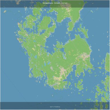 Bothnia Körfezi 'ndeki Raippaluoto Adası, Finlandiya' ya ait, bir topoğrafik, OSM standart haritasında kareye eklenmiştir.