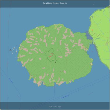 Rangitoto Island in the South Pacific Ocean, belonging to New Zealand, cropped to square on a topographic, OSM standard style map clipart