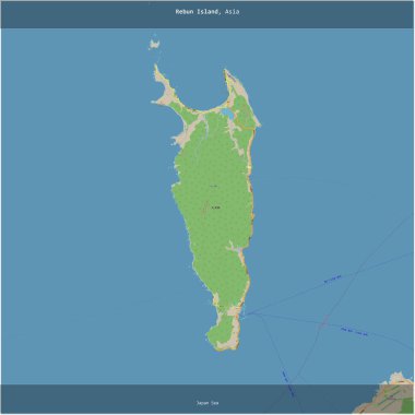 Japon Denizi 'ndeki Rebun Adası, OSM standart haritasıyla topoğrafik olarak kareye eklendi.