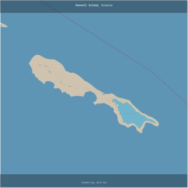 Rennell Island in the Coral Sea, belonging to Solomon Islands, cropped to square on a topographic, OSM standard style map clipart