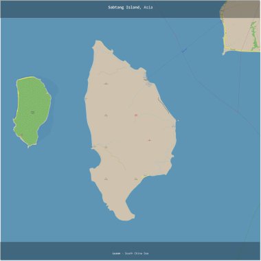 Güney Çin Denizi 'ndeki Sabtang Adası, Filipinler' e ait, bir topoğrafik, OSM standart haritası ile kareye eklenmiş.