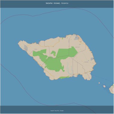 Samoa 'ya ait olan Güney Pasifik Okyanusu' ndaki Savaii Adası, bir topoğrafik, OSM standart haritası üzerine kesilmiş.