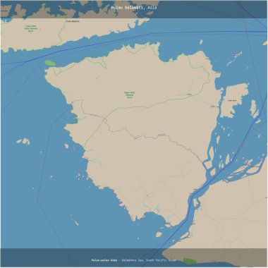 Halmahera Denizi 'ndeki Pulau Salawati, Endonezya' ya ait, OSM standart haritası üzerinde kare şeklinde kesilmiş.