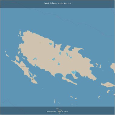 Alaska Körfezi 'ndeki Sanak Adası, Amerika Birleşik Devletleri' ne ait, bir topoğrafik, OSM standart haritası üzerine kesilmiş.