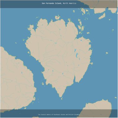 Güneydoğu Alaska ve Britanya Kolumbiyası 'nın Sahil Suları' ndaki San Fernando Adası, bir topoğrafik, OSM standart haritası üzerinde kesilerek oluşturuldu.
