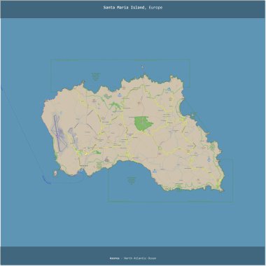Portekiz 'e ait olan Kuzey Atlantik Okyanusu' ndaki Santa Maria Adası, bir topoğrafik, OSM standart haritası üzerinde karelenmiştir.