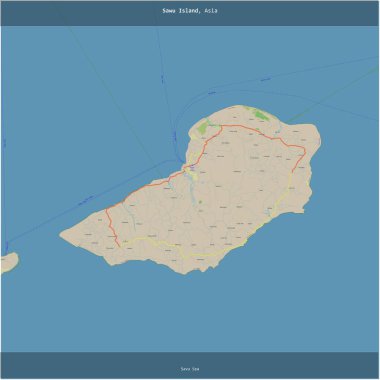 Savu Denizi 'ndeki Sawu Adası, Endonezya' ya ait, bir topoğrafik, OSM standart haritası üzerinde karelenmiş.