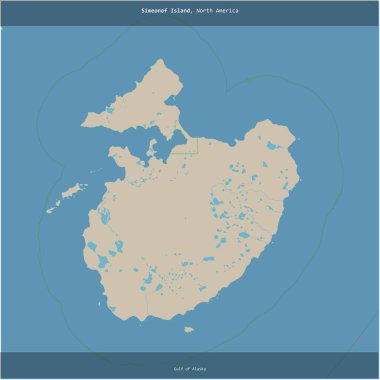 Alaska Körfezi 'ndeki Simeonof Adası, Amerika Birleşik Devletleri' ne ait, bir topoğrafik, OSM standart haritası üzerinde kesilmiş.