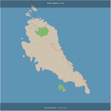 Hint Okyanusu 'ndaki Pulau Sipora, Endonezya' ya ait, bir topoğrafik, OSM standart haritası üzerinde karelendi.