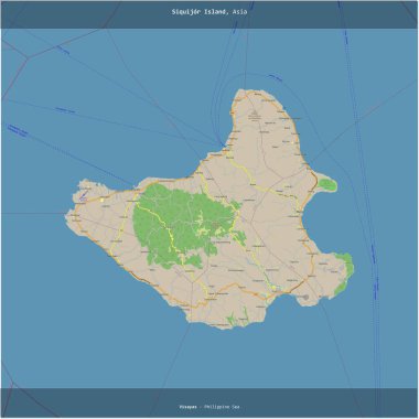 Filipin Denizi 'ndeki Siquijor Adası, Filipinler' e ait, OSM standart haritası üzerinde kare şeklinde kesilmiş.