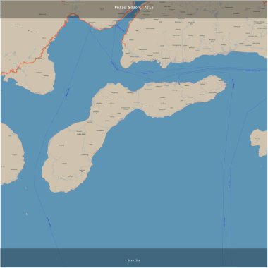 Endonezya 'ya ait Savu Denizi' ndeki Pulau Solor, bir topoğrafik, OSM standart haritası üzerinde karelendi