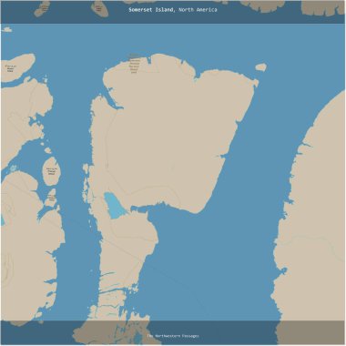 Somerset Island in the The Northwestern Passages, belonging to Canada, cropped to square on a topographic, OSM standard style map clipart