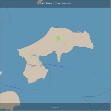 Avustralya 'ya ait Arafura Denizi' ndeki Güney Goulburn Adası, bir topoğrafik, OSM standart haritası üzerinde karelenmiştir.