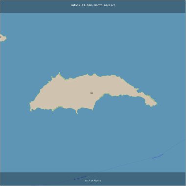 Alaska Körfezi 'ndeki Sutwik Adası, Amerika Birleşik Devletleri' ne ait, topoğrafik, OSM standart haritası üzerinde kesilmiş.
