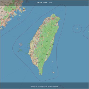 Taiwan Island in the Philippine Sea, belonging to Taiwan, cropped to square on a topographic, OSM standard style map clipart