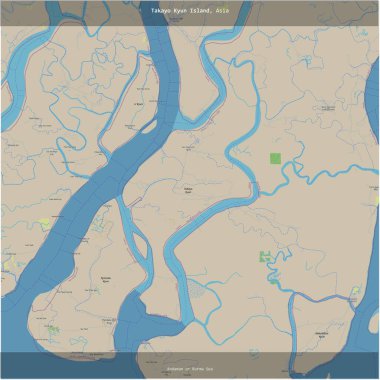 Andaman ya da Burma Denizi 'ndeki Takayo Kyun Adası, Myanmar' a ait, OSM standart haritasında kare şeklinde kesilmiş.